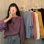 カットソー 長袖 レディース 女性 婦人服 トップス 大きいサイズ ラウンドネック 袖ゴム ドロップショルダー 単色 無地 トレーナー ブラウス シンプル 着回し ヘビロテ かわいい カジュアル おしゃれ 黒 紫 黄 白 ピンク 青 ワイン 緑