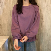 カットソー 長袖 レディース 女性 婦人服 トップス 大きいサイズ ラウンドネック 袖ゴム ドロップショルダー 単色 無地 トレーナー ブラウス シンプル 着回し ヘビロテ かわいい カジュアル おしゃれ 黒 紫 黄 白 ピンク 青 ワイン 緑