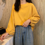 カットソー 長袖 レディース 女性 婦人服 トップス 大きいサイズ ラウンドネック 袖ゴム ドロップショルダー 単色 無地 トレーナー ブラウス シンプル 着回し ヘビロテ かわいい カジュアル おしゃれ 黒 紫 黄 白 ピンク 青 ワイン 緑