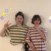 Tシャツ レディース トップス ボーダー 半袖 女性 ラウンドネック ファッション カジュアル おしゃれ かわいい ゆったりサイズ 大き目サイズ 3色