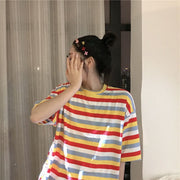 Tシャツ レディース トップス ボーダー 半袖 女性 ラウンドネック ファッション カジュアル おしゃれ かわいい ゆったりサイズ 大き目サイズ 3色