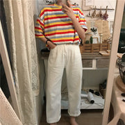 Tシャツ レディース トップス ボーダー 半袖 女性 ラウンドネック ファッション カジュアル おしゃれ かわいい ゆったりサイズ 大き目サイズ 3色