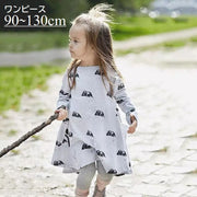 ワンピース 子供 キッズ 女の子 トップス 長袖 ラウンドネック 膝丈 ポケット付き ネズミ柄 単色 チュニック シンプル 着回し かわいい ナチュラル 定番 おしゃれ お出かけ 灰色