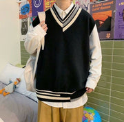 ニットベスト メンズ 男性用 トップス ノースリーブ Vネック プルオーバー セーター 学生風 おしゃれ 定番 大きいサイズ レディース グレー ブラック