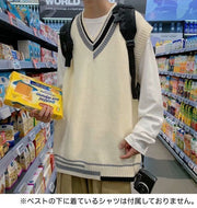 ニットベスト メンズ 男性用 トップス ノースリーブ Vネック プルオーバー セーター 学生風 おしゃれ 定番 大きいサイズ レディース グレー ブラック