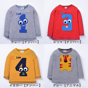 子供用カットソー トップス Tシャツ ロンT 長袖 シンプル ラウンドネック 動物 ベビー キッズ 子供服  男の子 男児 可愛い かわいい おしゃれ