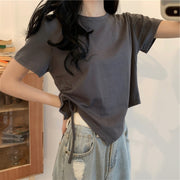 カットソー 半袖 レディース トップス 単品 無地 単色 ラウンドネック 定番 Tシャツ スリットデザイン リボン 着回し 可愛い カジュアル おしゃれ お出かけ 部屋着 女の子 女性用 婦人服 黒 グレー