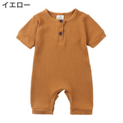 ロンパース ベビー 赤ちゃん 新生児 乳児 女の子 男の子 つなぎ 前ボタン ラウンドネック リブ 股下ボタン スナップボタン 無地 シンプル カジュアル お洒落 可愛い 出産準備 出産祝い 普段使い デイリー ベビー服