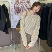 カットソー 長袖 リブニット レディース トップス ラウンドネック ドロップショルダー プルオーバー ボーダー 大きいサイズ ゆったり ラフ 婦人服 カジュアル 外出 お出掛け 女性 M L XL 2XL