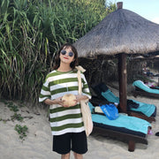 カットソー 5分袖 レディース 女性 婦人服 トップス ボーダー ラウンドネック シンプル カジュアル 着回し 定番 お出かけ お散歩 部屋着