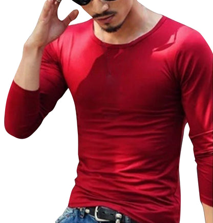 長袖Tシャツ 長袖カットソー ロンT クルーネックTシャツ VネックTシャツ メンズ 【クルーネック】レッド バリエーション画像