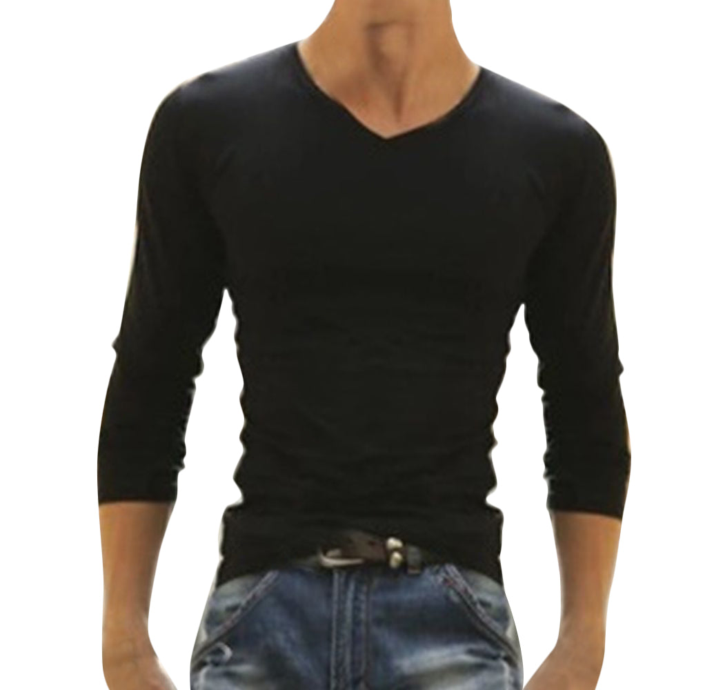 長袖Tシャツ 長袖カットソー ロンT クルーネックTシャツ VネックTシャツ メンズ 【Vネック】ブラック バリエーション画像