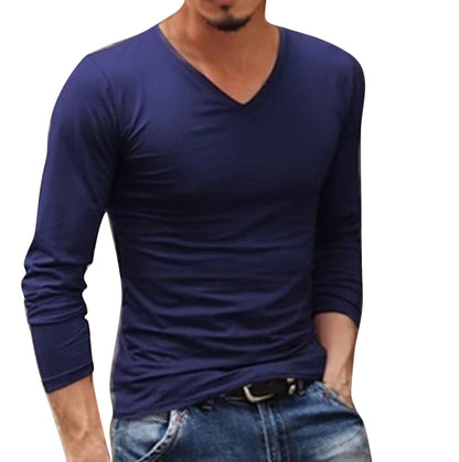 長袖Tシャツ 長袖カットソー ロンT クルーネックTシャツ VネックTシャツ メンズ 【Vネック】ブルー バリエーション画像