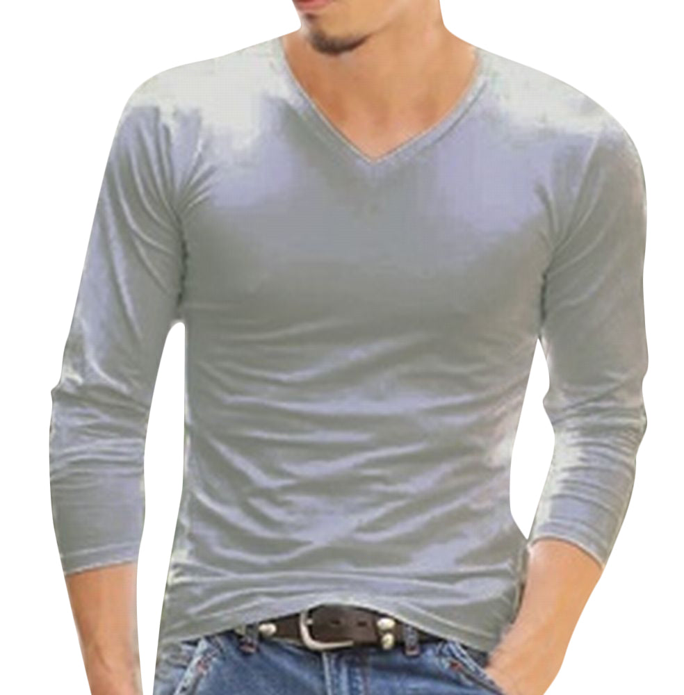 長袖Tシャツ 長袖カットソー ロンT クルーネックTシャツ VネックTシャツ メンズ 【Vネック】グレー バリエーション画像