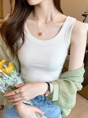 タンクトップ  レディース ノースリーブ トップス ラウンドネック 無地 単色 シンプル おしゃれ 定番 カジュアル デイリー 重ね着 インナー ベーシック 女性用 婦人服