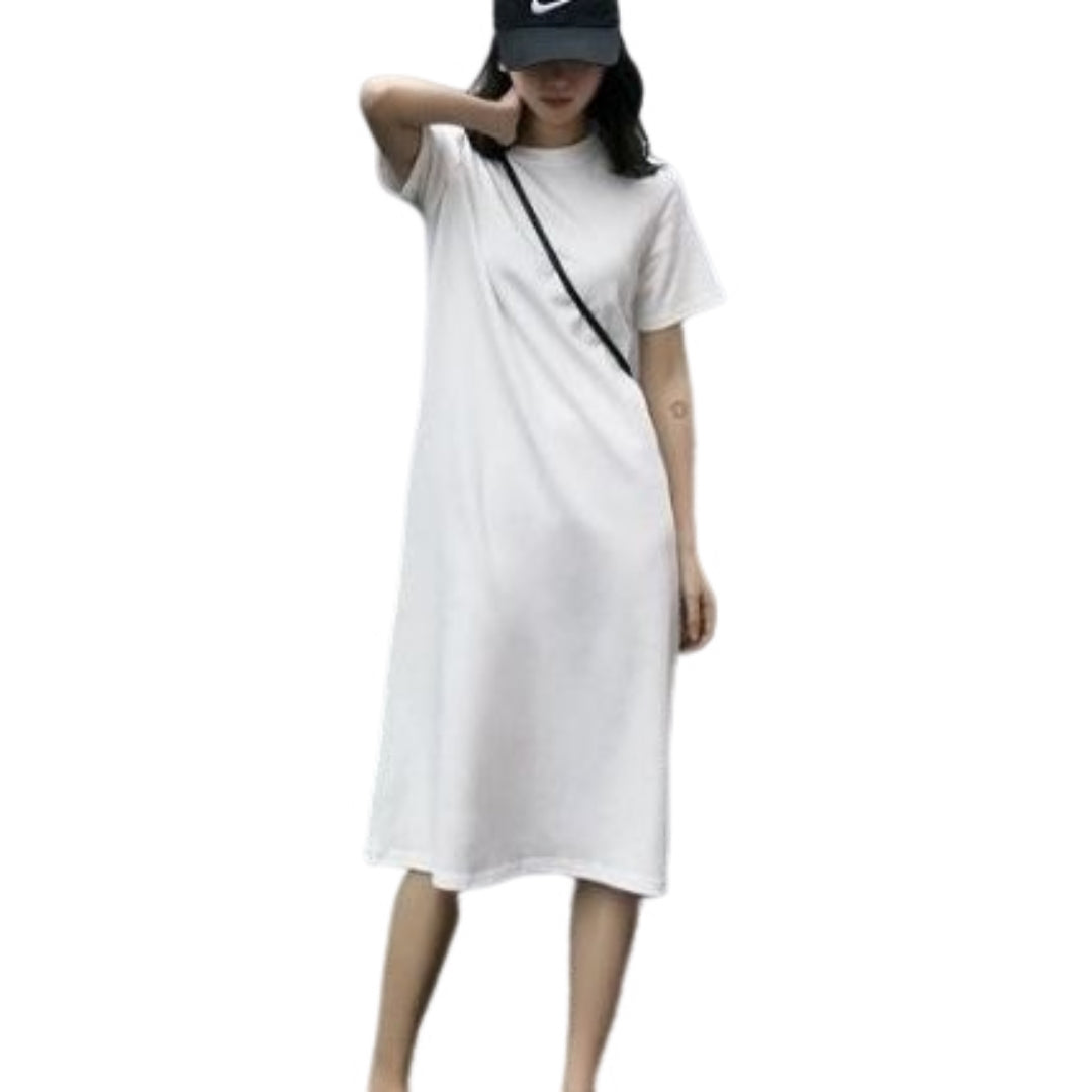 Tシャツワンピース ワンピース ロング レディース クルーネック 半袖 プルオーバー 大きいサイズ有 無地 単色 体型カバー 楽チン おしゃれ かわいい カジュアル デイリー ルームウェア 部屋着 リラックスウェア 女性用 婦人服