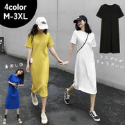 Tシャツワンピース ワンピース ロング レディース クルーネック 半袖 プルオーバー 大きいサイズ有 無地 単色 体型カバー 楽チン おしゃれ かわいい カジュアル デイリー ルームウェア 部屋着 リラックスウェア 女性用 婦人服