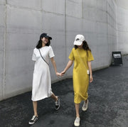 Tシャツワンピース ワンピース ロング レディース クルーネック 半袖 プルオーバー 大きいサイズ有 無地 単色 体型カバー 楽チン おしゃれ かわいい カジュアル デイリー ルームウェア 部屋着 リラックスウェア 女性用 婦人服
