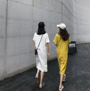 Tシャツワンピース ワンピース ロング レディース クルーネック 半袖 プルオーバー 大きいサイズ有 無地 単色 体型カバー 楽チン おしゃれ かわいい カジュアル デイリー ルームウェア 部屋着 リラックスウェア 女性用 婦人服