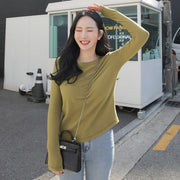 カットソー 長袖 クルーネック レディース 女性 婦人服 トップス 丸首 ロングTシャツ ベロア ラウンドネック 無地 単色 シンプル カジュアル