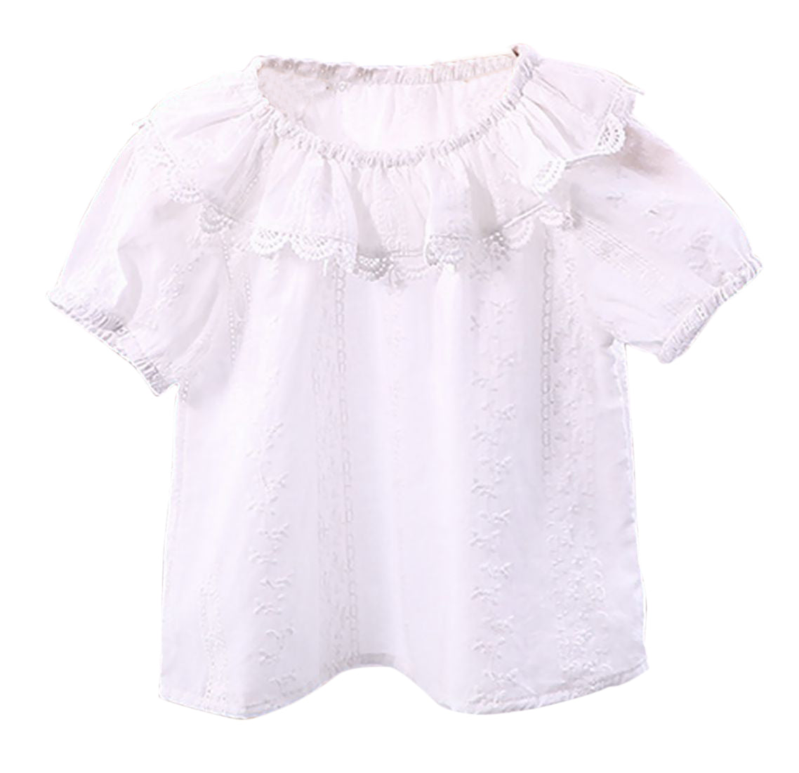 ブラウス プルオーバー 子供用 キッズ ベビー 女の子 子供服 トップス 半袖 丸襟 丸首 袖ゴム 花柄 白 オフホワイト フリル かわいい