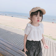 ブラウス プルオーバー 子供用 キッズ ベビー 女の子 子供服 トップス 半袖 丸襟 丸首 袖ゴム 花柄 白 オフホワイト フリル かわいい