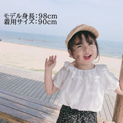 ブラウス プルオーバー 子供用 キッズ ベビー 女の子 子供服 トップス 半袖 丸襟 丸首 袖ゴム 花柄 白 オフホワイト フリル かわいい