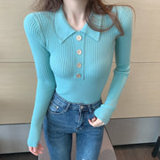 ニット 長袖 レディース 女性用 トップス Vネック 無地 襟付き セーター リブニット ボタン 着回し 定番 おしゃれ カジュアル お出かけ デイリー デート 旅行 女の子 婦人服