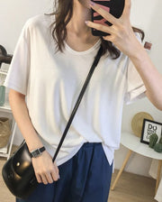 Tシャツ 半袖 レディース 大きいサイズ トップス カットソー ゆったり Vネック ドロップショルダー シンプル無地 カジュアル