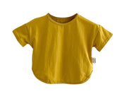 カットソー Tシャツ キッズ ベビー 子供用 女の子 男の子 トップス 半袖 ラウンドネック ラウンドカット 無地 シンプル ソリッドカラー お洒落 可愛い 合わせやすい 着回し力 ヘビロテ