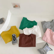 カットソー Tシャツ キッズ ベビー 子供用 女の子 男の子 トップス 半袖 ラウンドネック ラウンドカット 無地 シンプル ソリッドカラー お洒落 可愛い 合わせやすい 着回し力 ヘビロテ