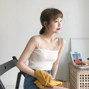 キャミソール リブニット レディース トップス リブ編み 無地 シンプル ソリッドカラー 婦人服 ダブルストラップ 着回し 定番 サマーニット 外出 お出掛け 部屋着 ラフ 女性 フリーサイズ