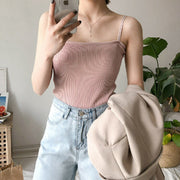 キャミソール リブニット レディース トップス リブ編み 無地 シンプル ソリッドカラー 婦人服 ダブルストラップ 着回し 定番 サマーニット 外出 お出掛け 部屋着 ラフ 女性 フリーサイズ