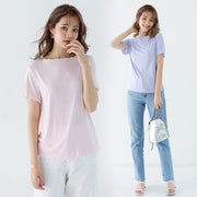 カットソー Tシャツ 半袖 レディース トップス ボートネック プルオーバー フリル 婦人服 無地 ソリッドカラー シンプル メロー加工 カジュアル 部屋着 着回し 外出 お出掛け ラフ 普段着 デイリー