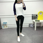 長袖カットソー レディース トップス 長袖Tシャツ プルオーバー 丸首 ラウンドネック クルーネック 2色使い シンプル 着回し力 カジュアル ラフ おしゃれ かわいい ブラック 黒 女性用 婦人用