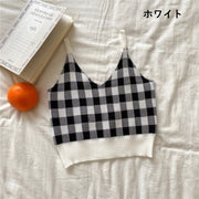 キャミソール ビスチェ ニット トップス レディース 女性 婦人服 Vネック ギンガムチェック おしゃれ かわいい カジュアル カラバリ豊富