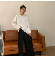Tシャツ 長袖 レディース トップス カットソー 無地 単色 クルーネック プルオーバー シンプル 大きいサイズ有 着回し 定番 ベーシック カジュアル デイリー 普段着 女性用 婦人服