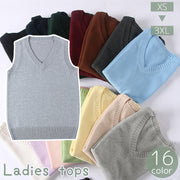 ベスト レディース 女性 トップス セーター スクール 制服 ニット ノースリーブ Vネック プルオーバー 無地 単色 シンプル 定番 ベーシック カラバリ豊富 大きいサイズ