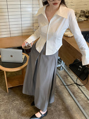 シャツ 長袖 レディース 女性 婦人服 トップス 前開き ファスナー チャック レギュラーカラー 角襟 タイト 細身 おしゃれ かわいい カジュアル 単色 無地 白
