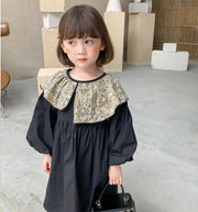 ワンピース キッズ 子供服 女の子 長袖 襟付き ボタン パフスリーブ 膝丈 スカート かわいい おしゃれ お出かけ カジュアル