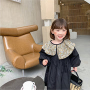 ワンピース キッズ 子供服 女の子 長袖 襟付き ボタン パフスリーブ 膝丈 スカート かわいい おしゃれ お出かけ カジュアル