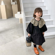 ワンピース キッズ 子供服 女の子 長袖 襟付き ボタン パフスリーブ 膝丈 スカート かわいい おしゃれ お出かけ カジュアル