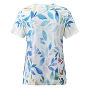 Tシャツ カットソー レディース 女性 トップス 半袖 クルーネック リーフ ボタニカル カジュアル 普段使い 大きいサイズ プルオーバー おしゃれ