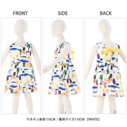 キッズワンピース ワンピース 子供服 キッズ服 ベビー服 ノースリーブ 膝丈 ラウンドネック V字 リボン フレア トロピカル ハワイアン ワニ フラミンゴ 子供 こども キッズ ベビー 夏 サマー 可愛い かわいい ポップ カジュアル 柄 ブルー ホワイト 青 白