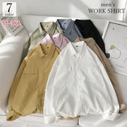 ワークシャツ メンズ 男性用 トップス カジュアルシャツ 長袖 無地 大きいサイズ ゆったり 前開き 胸ポケット おしゃれ シンプル