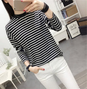 Tシャツ 長袖 レディース カットソー トップス ロンT プルオーバー ボーダー柄 シンプル カジュアル ブラック ホワイト