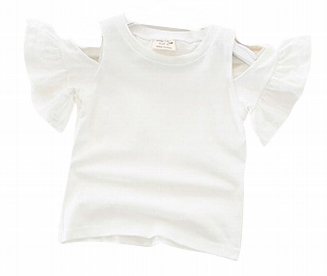カットソー トップス 子供用 キッズ ベビー 女の子 半袖 肩出し フレアスリーブ クルーネック 春夏 無地 かわいい ホワイト ピンク