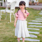 カットソー トップス 子供用 キッズ ベビー 女の子 半袖 肩出し フレアスリーブ クルーネック 春夏 無地 かわいい ホワイト ピンク