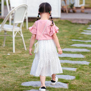 カットソー トップス 子供用 キッズ ベビー 女の子 半袖 肩出し フレアスリーブ クルーネック 春夏 無地 かわいい ホワイト ピンク