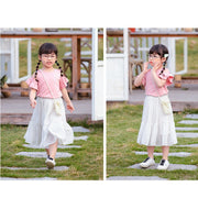 カットソー トップス 子供用 キッズ ベビー 女の子 半袖 肩出し フレアスリーブ クルーネック 春夏 無地 かわいい ホワイト ピンク